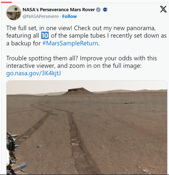 Tweet by NASA's Perseverance Mars Rover