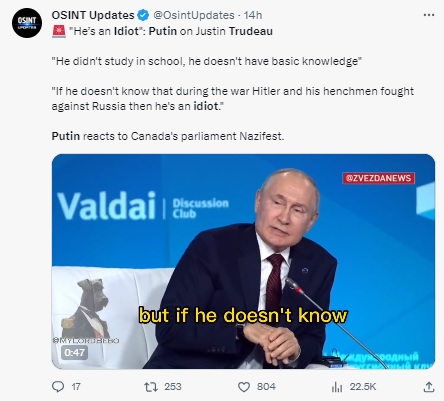 Viral video shows Russian President Vladimir Putin ridiculing former Canada parliament Speaker Anthony Rota, not Prime Minister Justin Trudeau, as claimed by social media users.