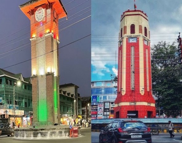 Pictures of Srinagar clock tower in Kashmir (left) and Dehradun clock tower (right).