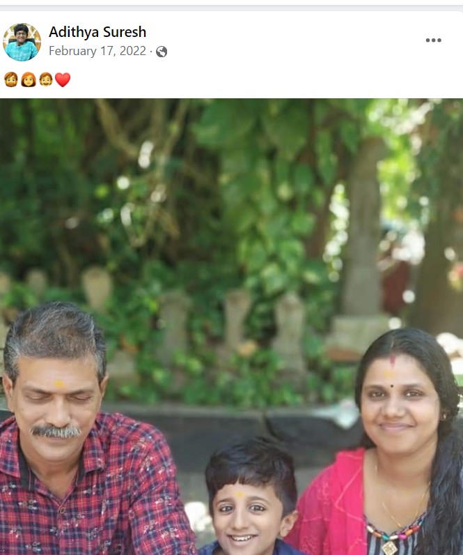 Aditya Suresh is seen along with his parents. 