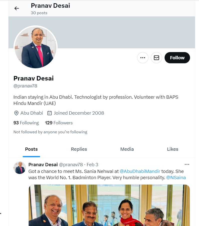 Screen shot of Pranav Desai's x account