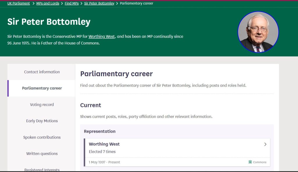 Sir Peter Bottomley's profile on the website of the UK Parliament 