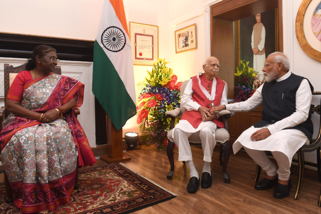 President Murmu with LK Advani and PM Modi