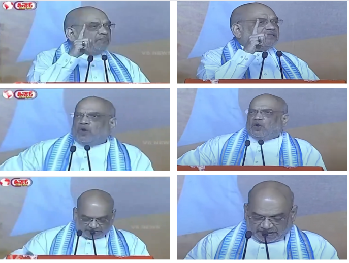 (L-R) Screengrabs from viral video and screengrabs from YouTube video by Amit Shah