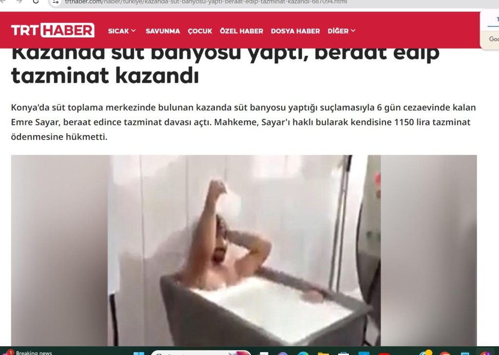 Screen shot if Report by a Turkish news outlet TRT Haber 
