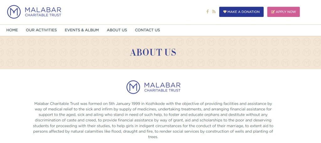 About Us section of the Malabar Gold Website