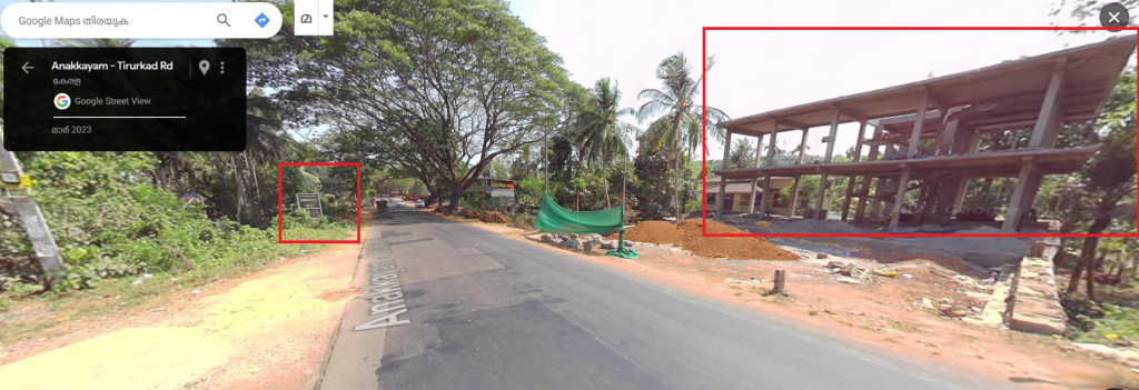 Board and unfinished building marked in google map