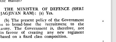 Answer by Jagajivan Ram, the Defence Minister in Rajya Sabha on November 25,1970