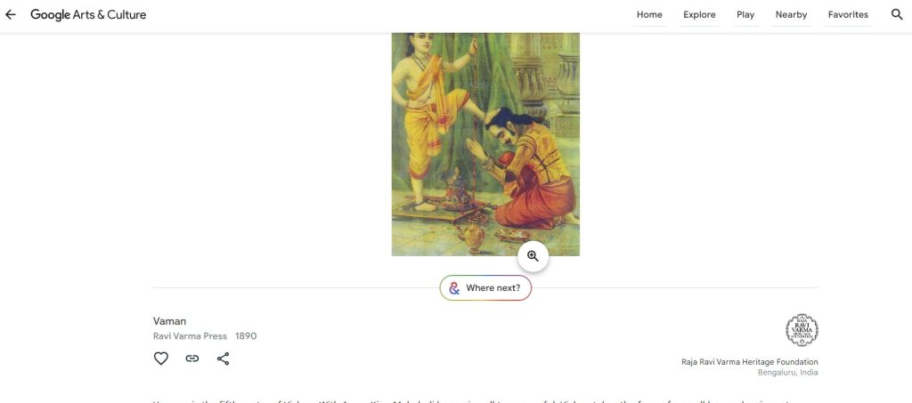 Raja Ravi Varma Foundation page in Google Art and Culture