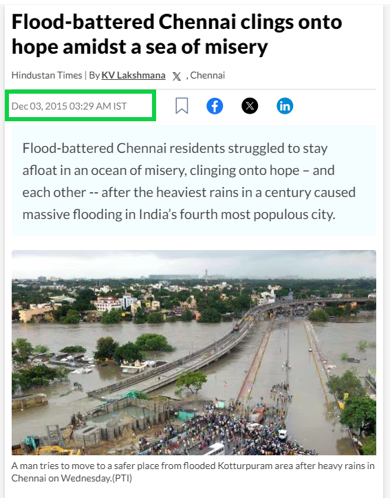 சென்னையில் கடும் மழை காரணமாக வெள்ளம் சூழழ்ந்துள்ளதாக பரவும் படம்