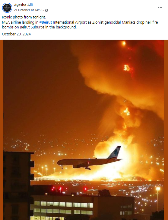 Viral Photo Claiming To Show Aircraft Landing At Beirut Airport Amid Israeli Attack Is AI Generated