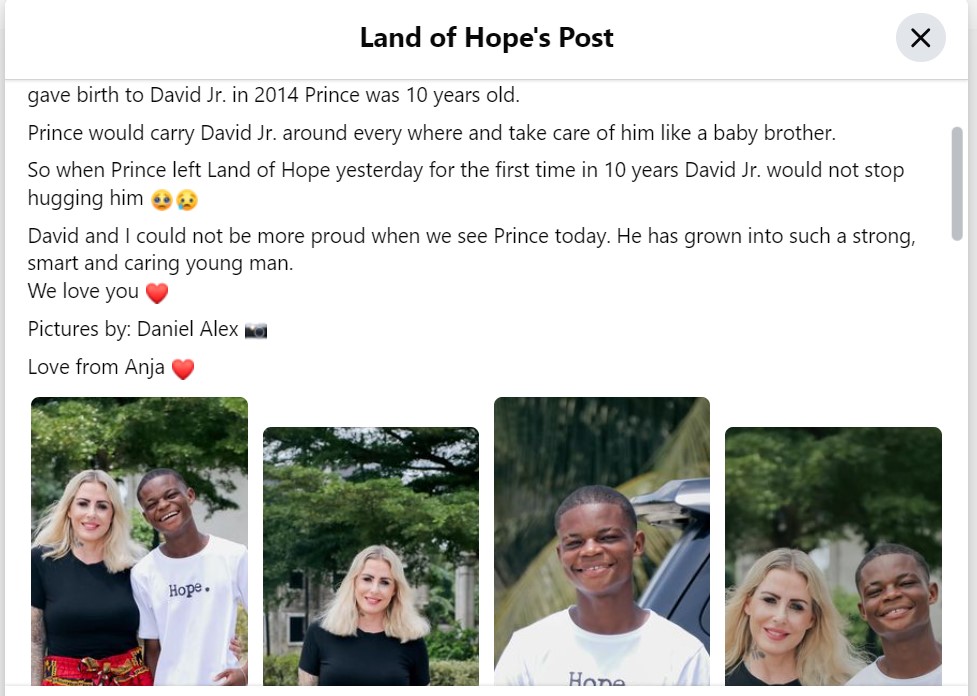 Facebook post by Land of Hope