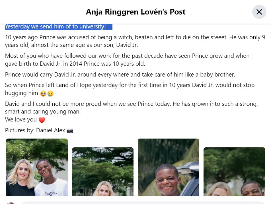 Facebook post by Anja Ringgren Lovén on April 8,2023