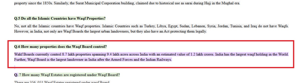 Fact Check: ಭಾರತದಲ್ಲಿ ವಕ್ಫ್ ಮಂಡಳಿ ಆಸ್ತಿ ಗಾತ್ರದಲ್ಲಿ ಪಾಕಿಸ್ತಾನಕ್ಕಿಂತ ದೊಡ್ಡದಿದೆಯೇ, ಇಲ್ಲ ವೈರಲ್ ಹೇಳಿಕೆ ಸುಳ್ಳು!