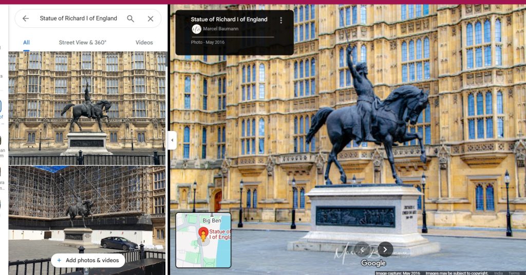 Google location of Statue of Richard I of England