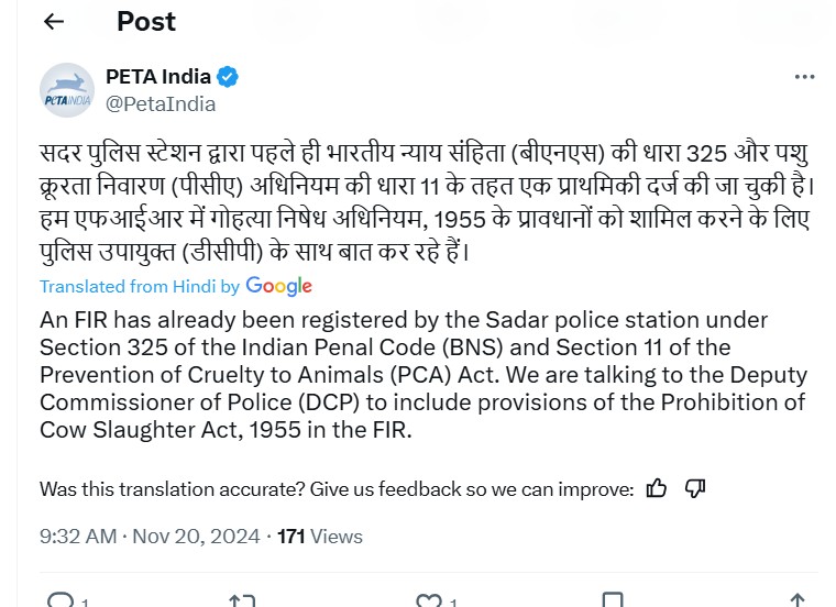 X Post by @PetaIndia