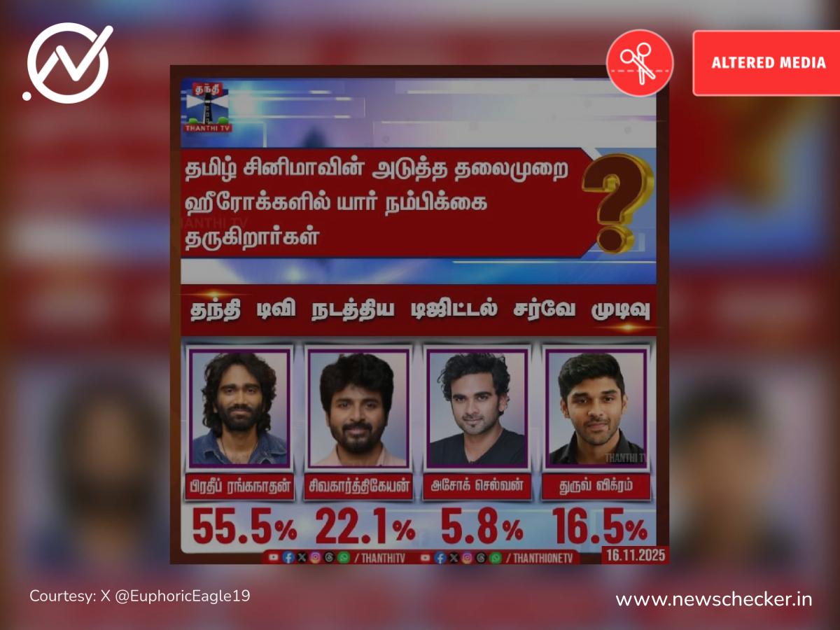 நடிகர் பிரதீப் ரங்கநாதன் அடுத்த தலைமுறை ஹீரோக்களில் முதலிடம் என்பதாக சர்வே வெளியிட்டதா தந்தி டிவி?